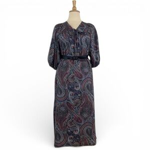 Vintage Paisley Maxi Dress Women’s XL Shift V-Neck Short‎ Sleeve Retro Cottage